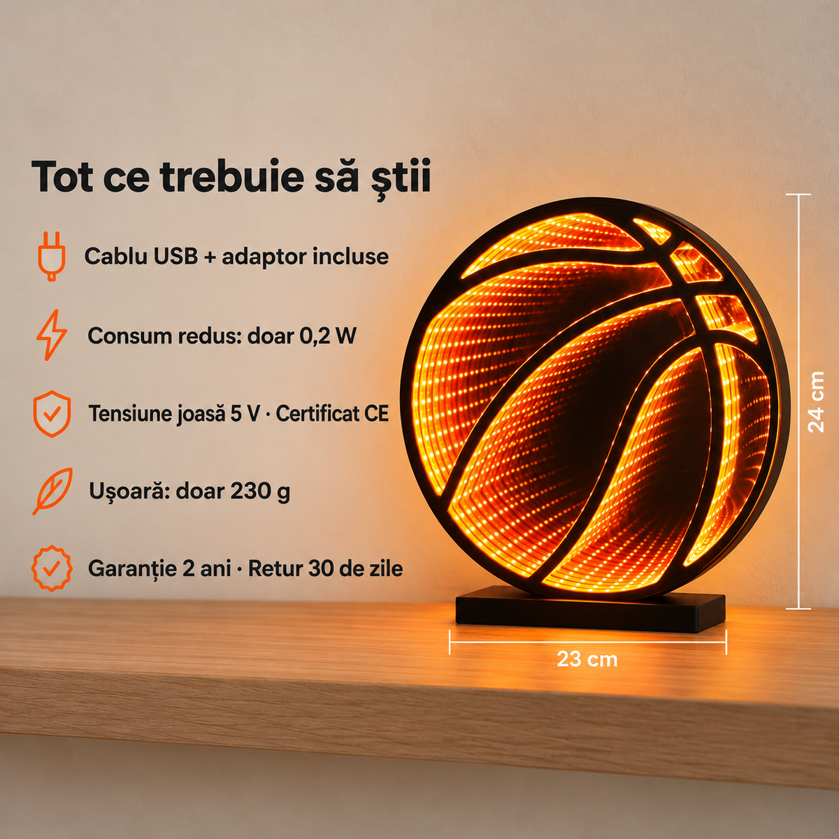 Lampă Baschet cu Efect 3D Infinit